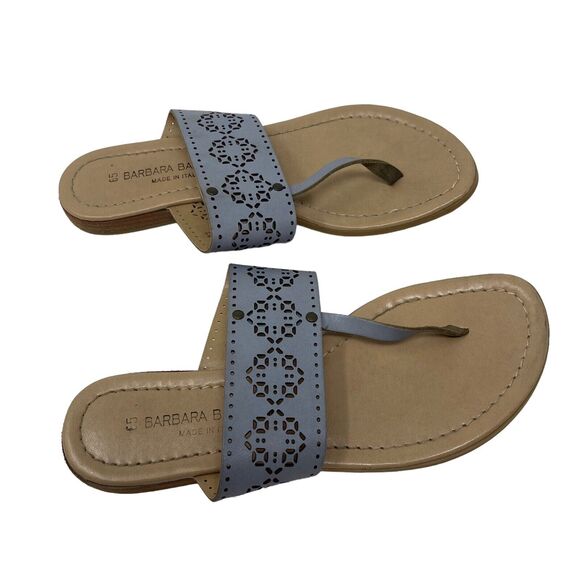 Barbara Barbieri Blue Leather Thong Sandals Preppy Vacation Cruise Womens 6.5 - Picture 2 of 7